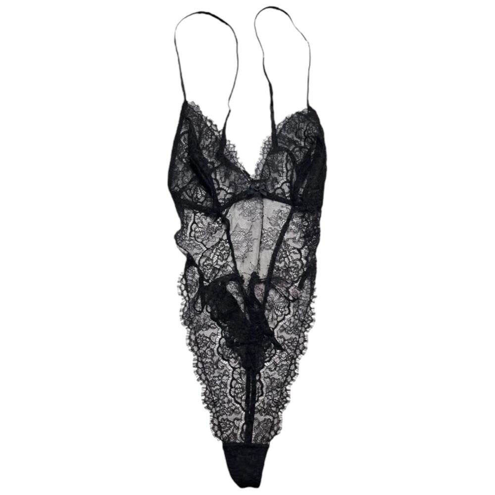 Victoria's Secret Unlined Corded Lace Teddy Black Size Large